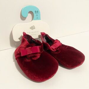 🛑 Primark Baby Shoes Size 6-9 months Crib Red Velour Christmas Holiday Dress Up